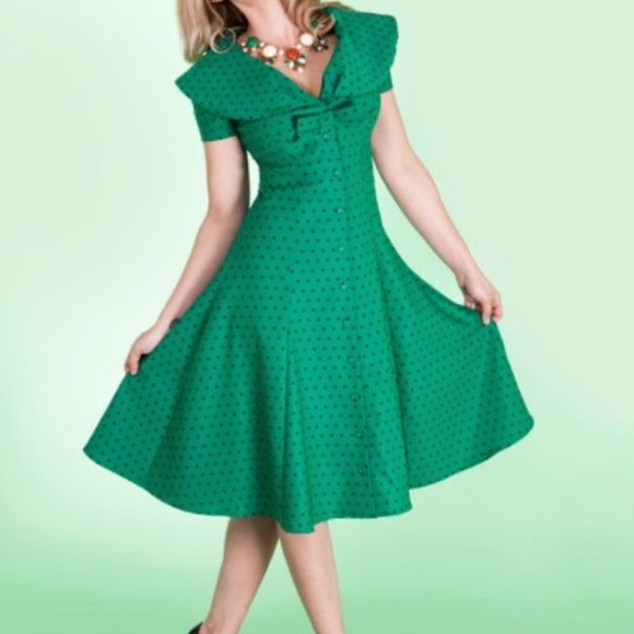 Tatyana Dresses | Tatyana Green Polka Dot Swing Dress. | Color: Green | Size: Xs | La_Diana's Closet